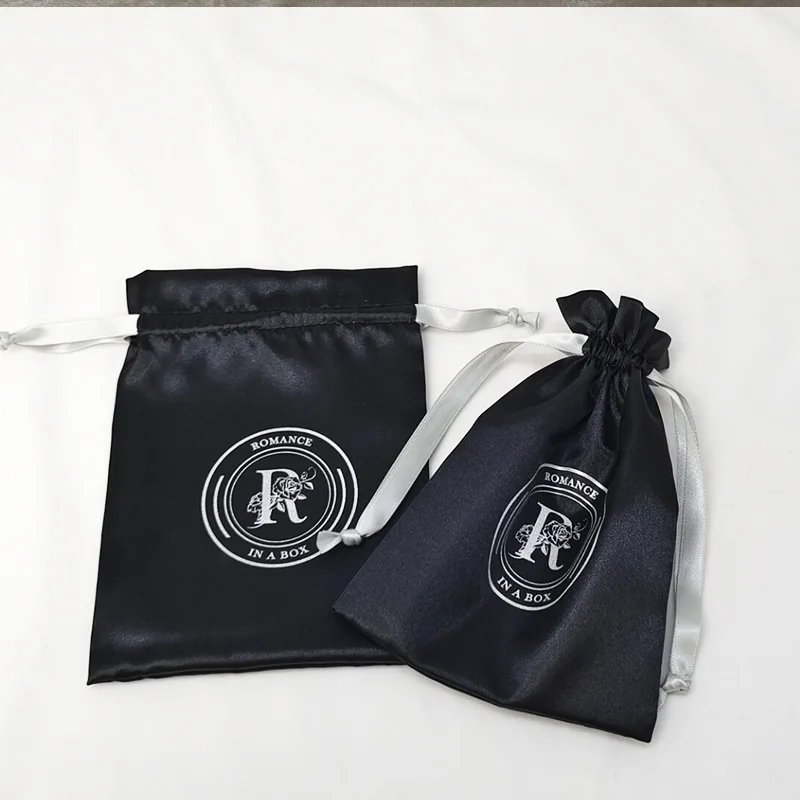 Wholesale Custom Printed Logo Small Silk Satin Jewelry Pouch Drawstring Satin Bag Hair Extension Bags