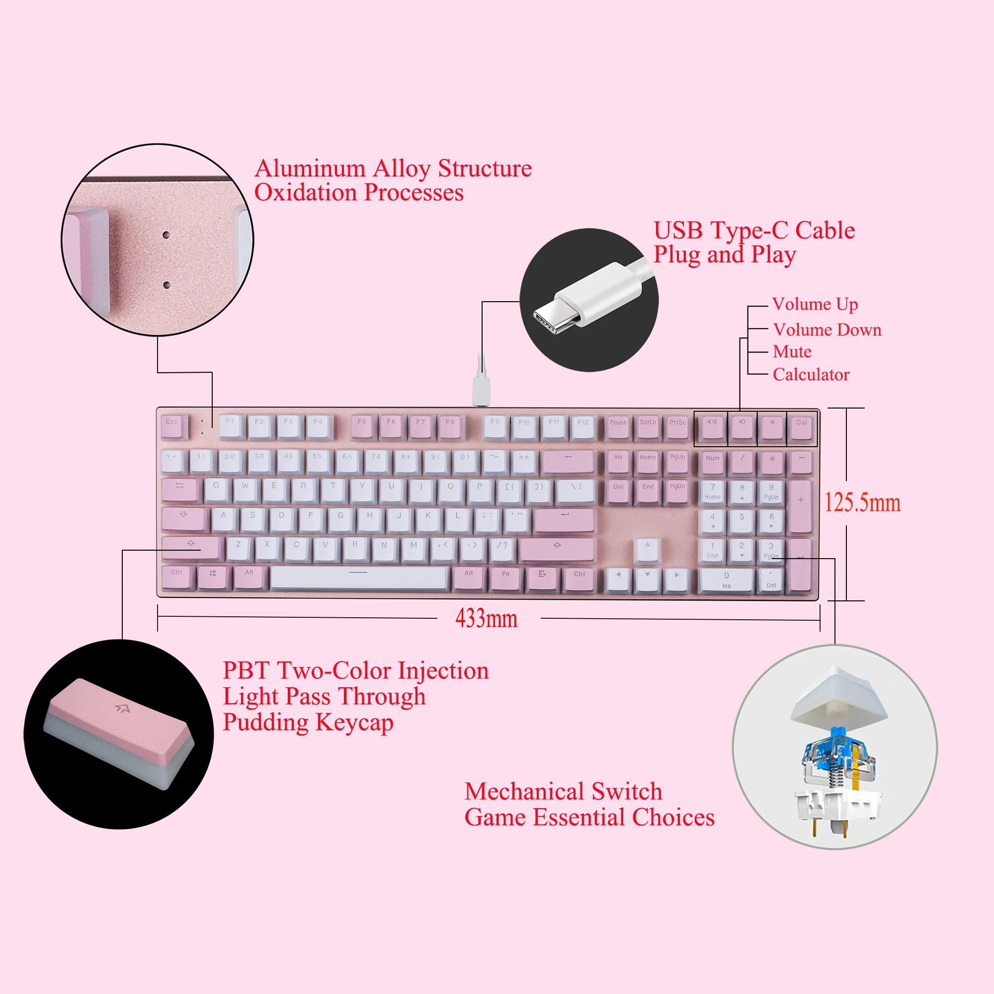 2021 New Design Mechanical Keyboard Gaming Musical with PBT Pudding Keycap