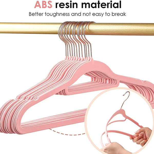 30PK Pink Velvet Fabric Hangers Non Slip Felt Hangers with Tie Bar  for Wholesale