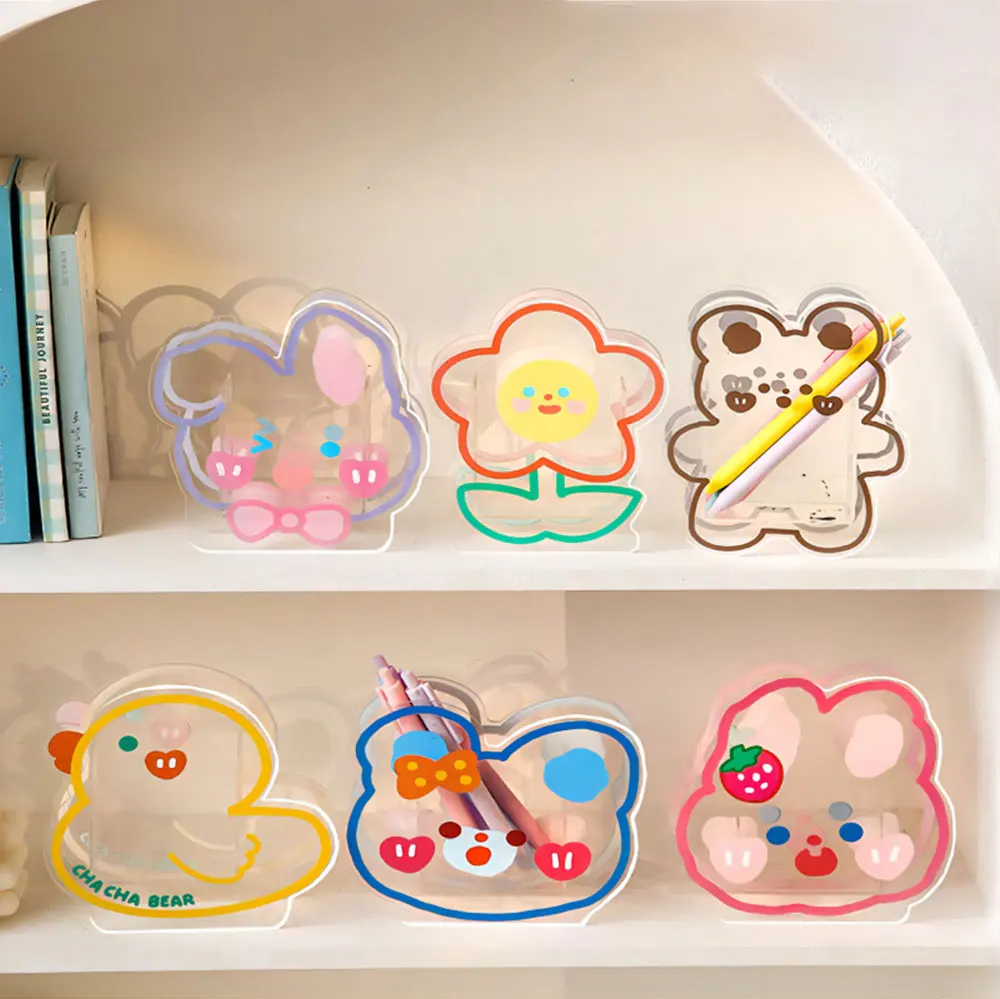 2024 Most Popular Pretty Cute UV Printing Animal Patterns Cartoon Acrylic Pen Container Customized Desktop Ornaments