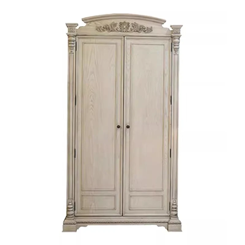European-style solid wood carved wardrobe retro double door hanging wardrobe bedroom to open the adult wardrobe custom