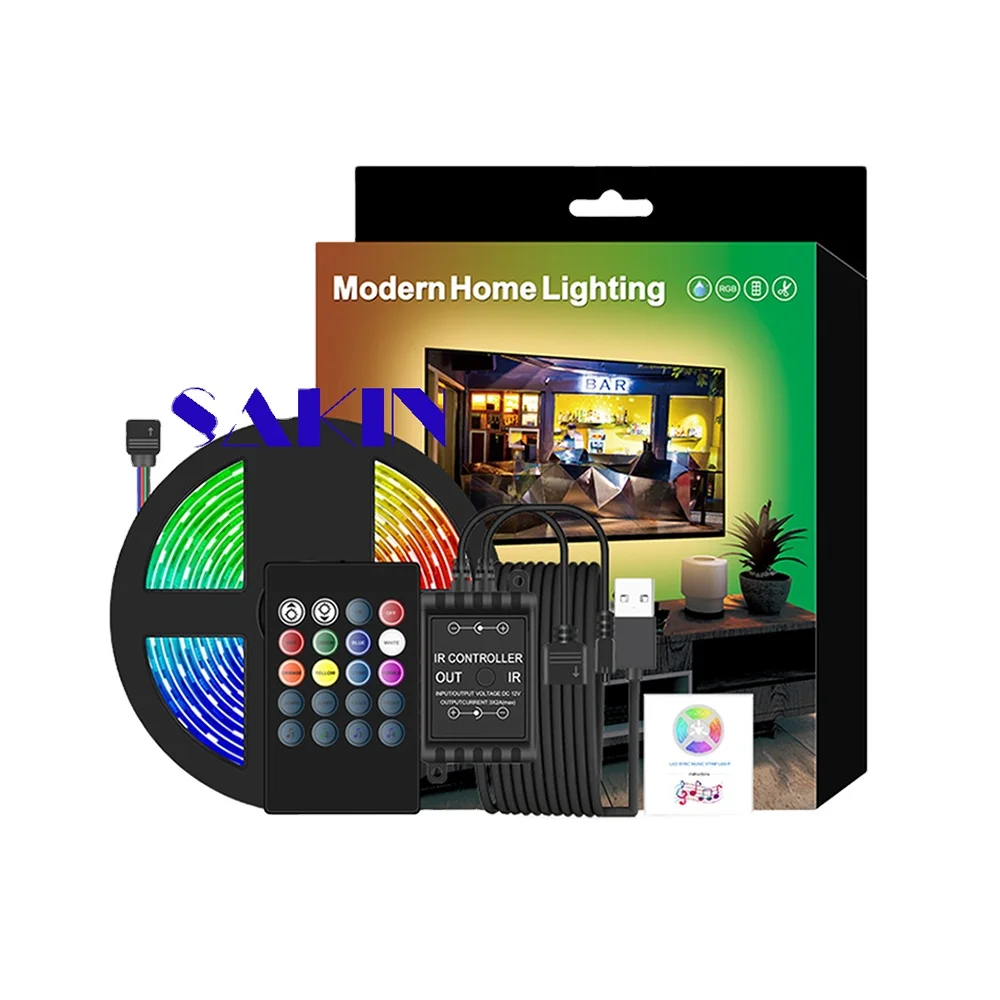 USB music sync 5m 16.4ft IR wireless Remote Control DC5V TV Back light Color Changing Flexible RGB SMD5050 LED Strip Light