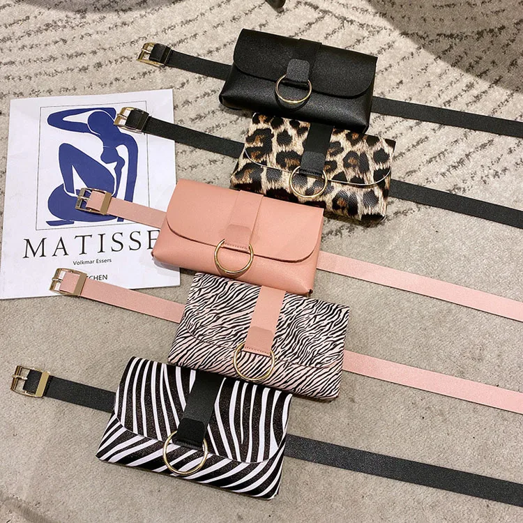 Waist Bag 2022 New Contrast Color Leopard Stripe Small Belt Mobile Phone Bag Ladies Square Bag