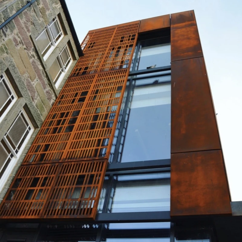 Laser cut corten steel perforated curtain wall cladding natural rust decorative cladding panels for hotels Building