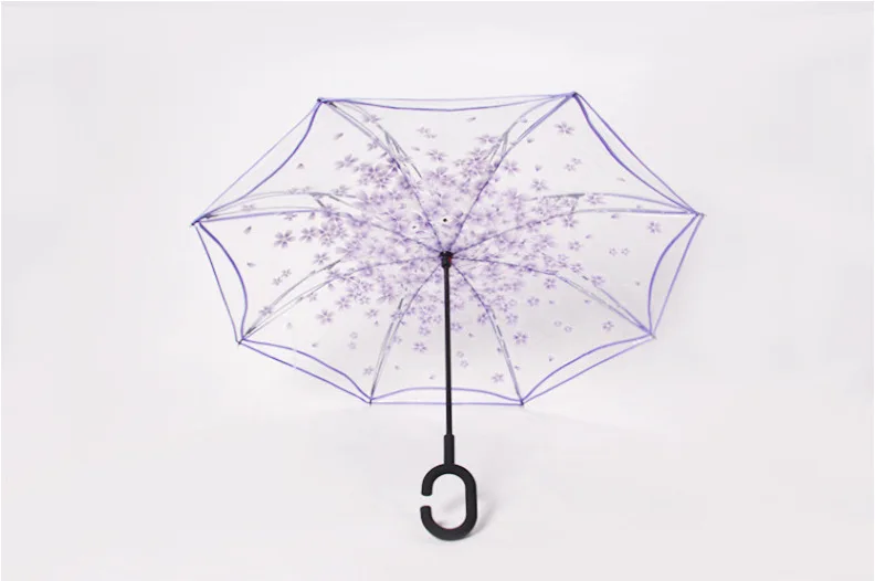 
Magic Umbrella Inverted Upside Down Reverse Umbrella Transparent Sakura Parasol Flowers Pattern Umbrella 