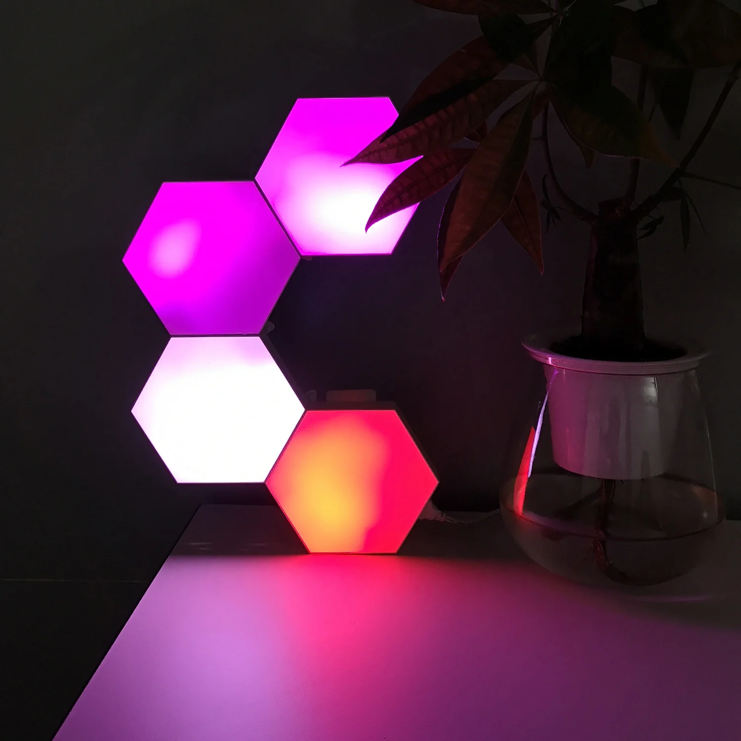 Amazon hot creative new led quantum lamp hexagon wifi-controlled night light Hexagon Lights sync with music light for decoration
