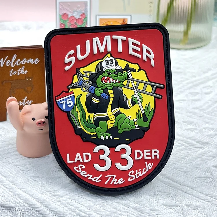 VastGifts Manufacturer Wholesale Custom PVC Patch 3D Crocodile Hook and Loop Backing Patch for Clothing
