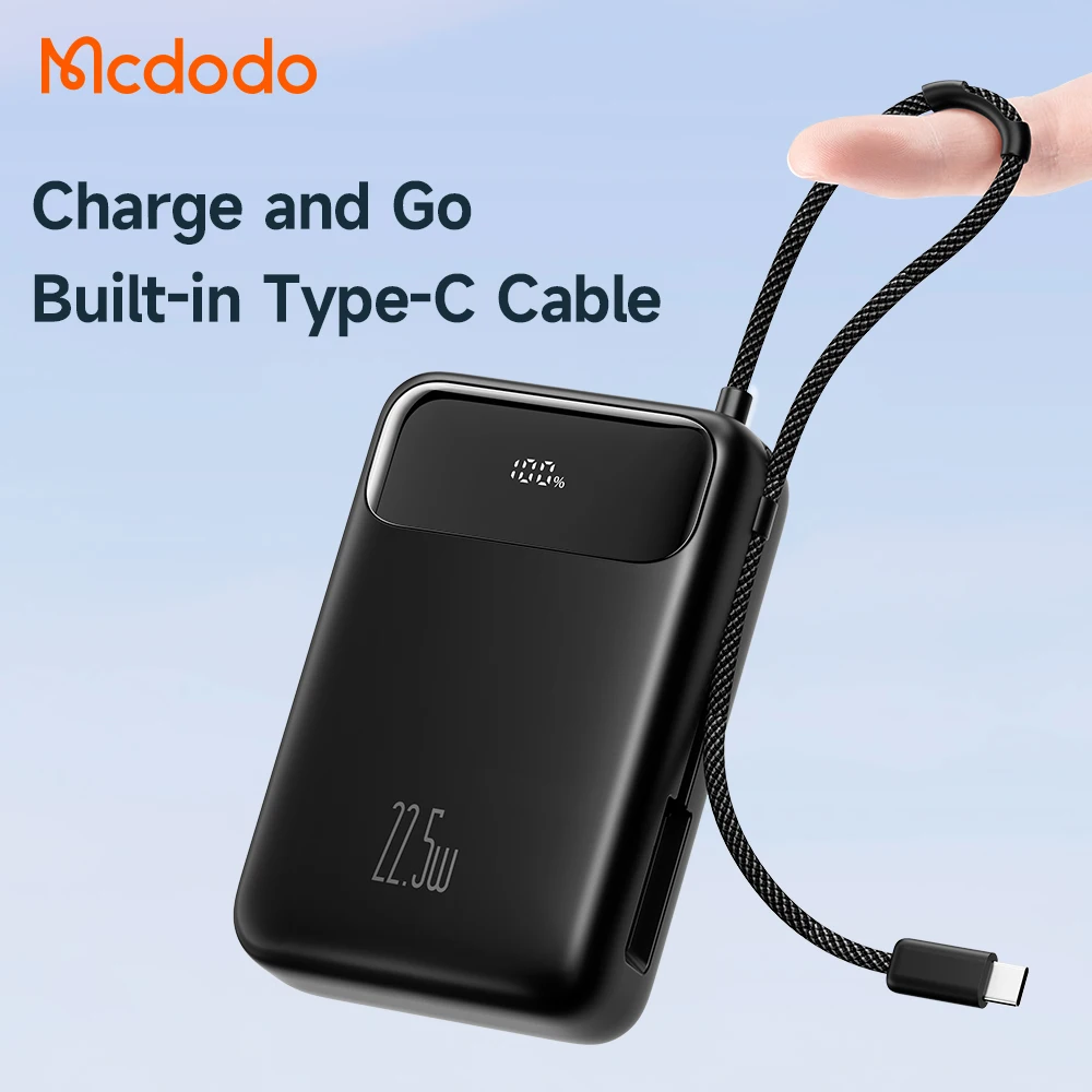 Mcdodo 372 20000mAh Power Bank with USB-C Cable 20W PD Charging Max 22.5W USB C Cable Power Bank For iPhone 15 Pro max Android