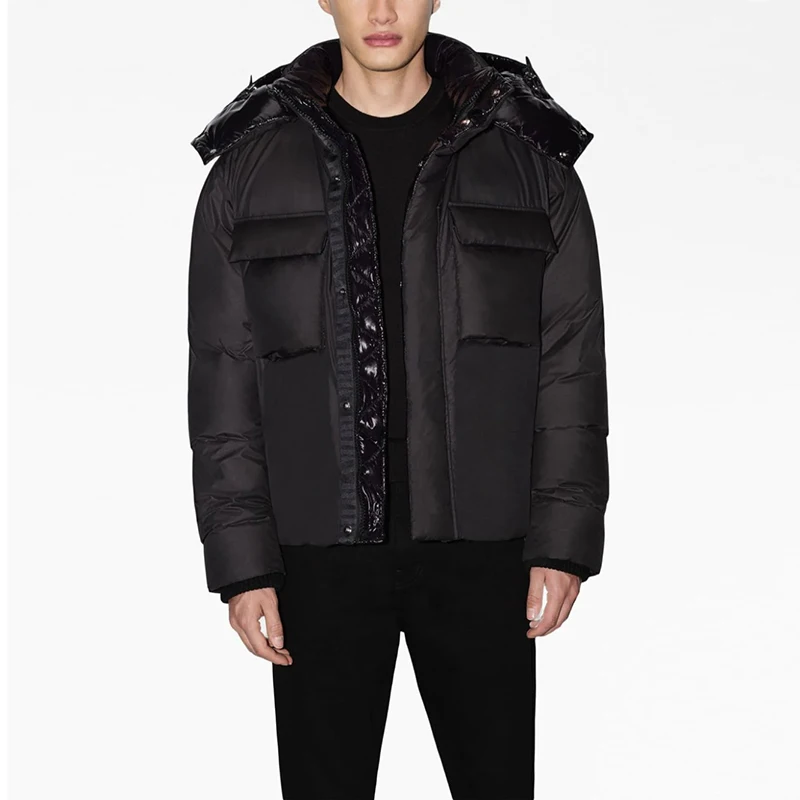 Hooded Casual Down Puffer Jacket Woven Winter Bomber Jackets Padded Warm Custom Logo OEM 100% Polyester for Men Winter Wear