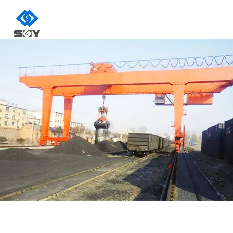 Customized double beam gantry crane for loading and unloading good with grab bucket