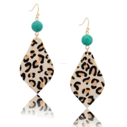 Turquoise Gold Plated Women Fashion Genuine Lady Metal Twisted Cooper Alloy Weave Jewelry Portable Cow Faux Leather Earrings