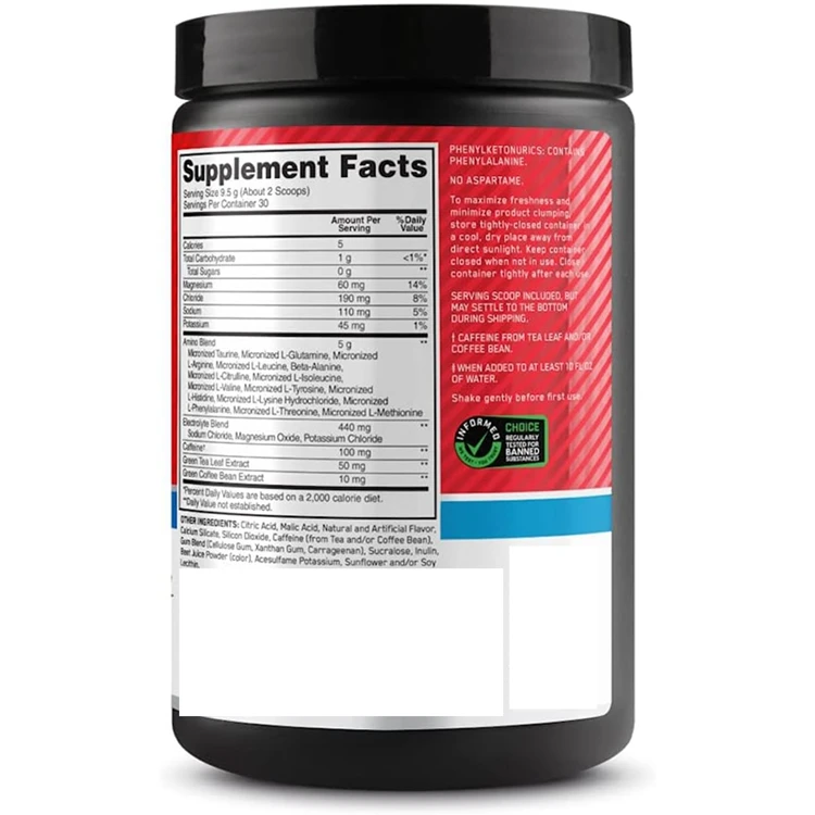 Caffeine for Pre-Workout Energy and Amino Acids/BCAAs Strawberry Burst Amino Energy Plus Electrolytes Energy Drink Powder