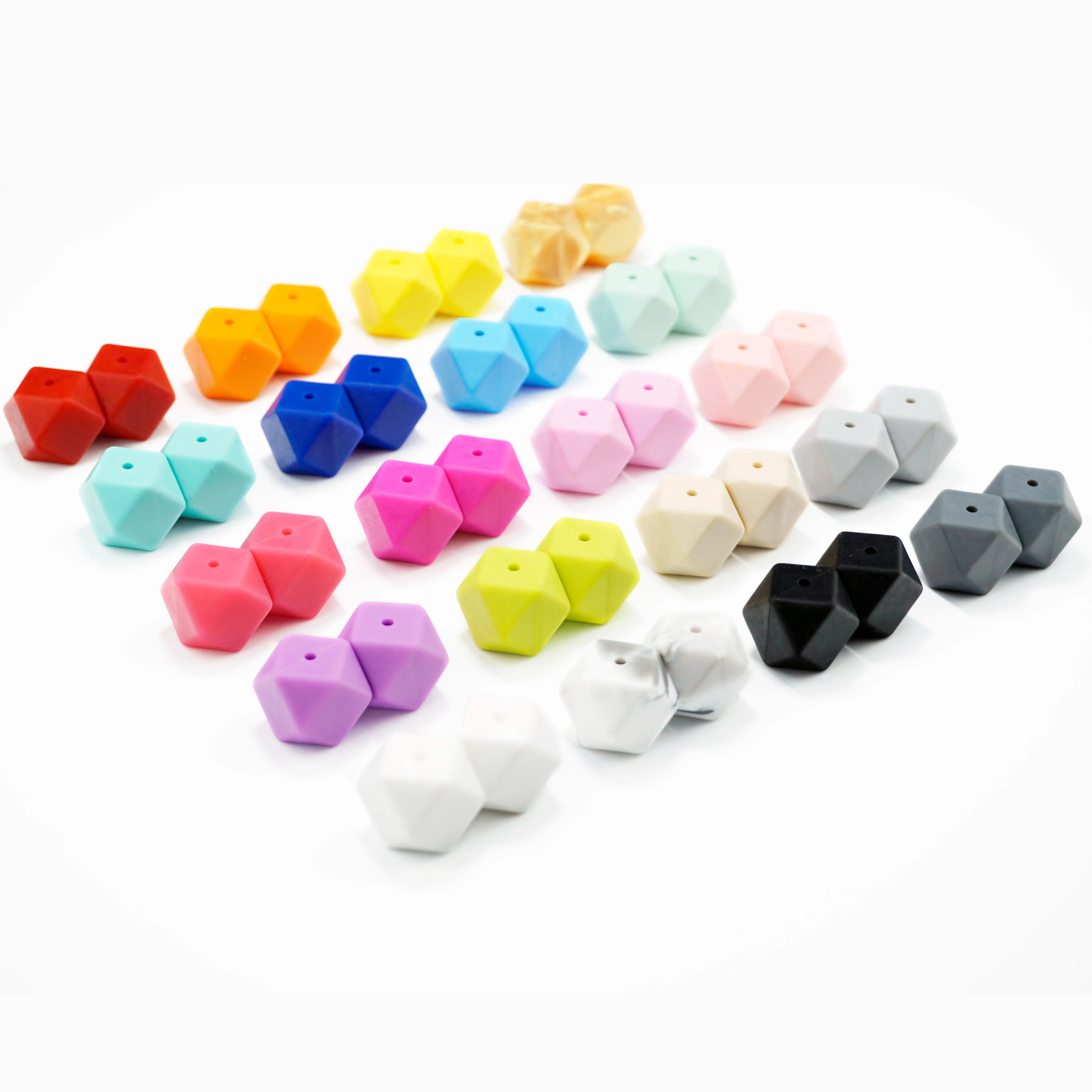 Hot Selling Eco-friendly Safety Chewable Silicone Beads Silicone Hexagon Bead 17mm For Baby Teething DIY Jewelry Making