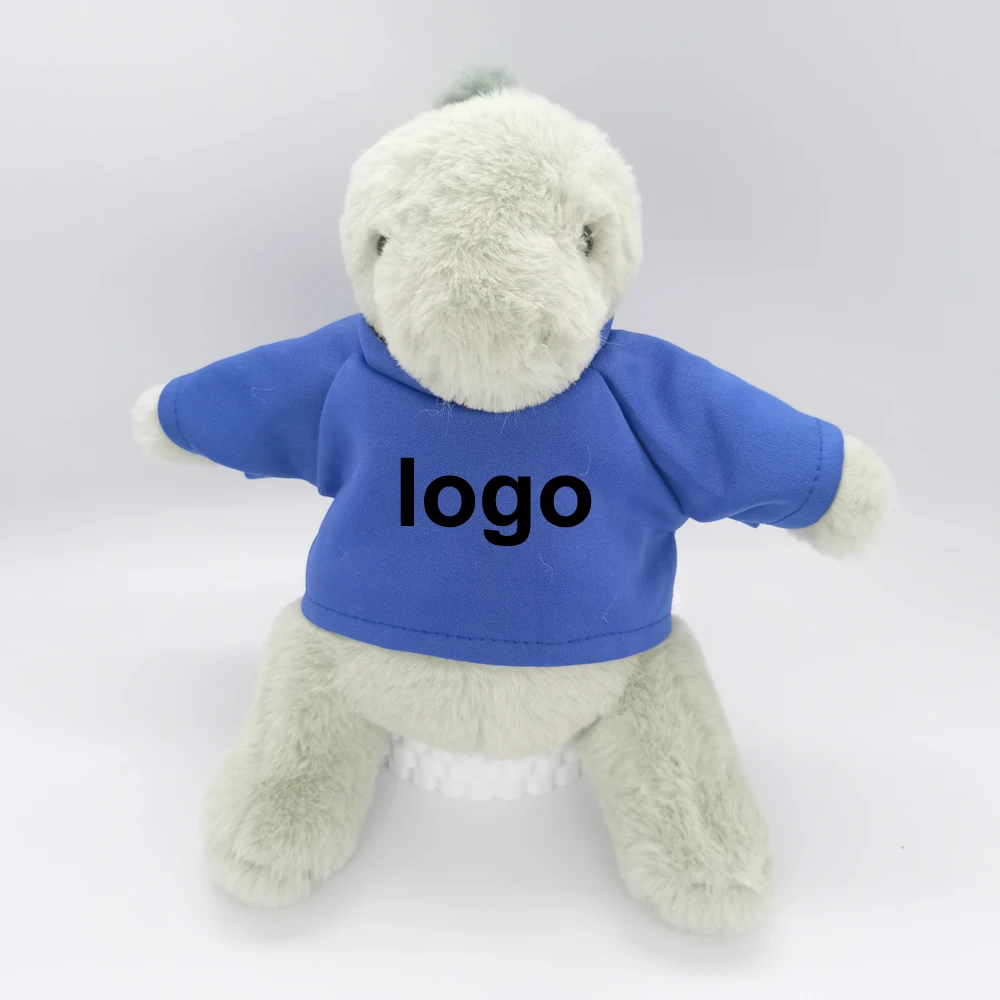 Sublimation Supplies 23cm Size Plush Animal Green Dinosaur with White pink Blue Red Hoodies Dragon Outfit Customized logo
