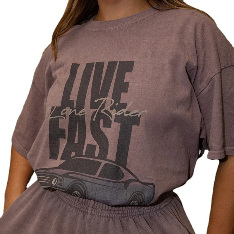 New Arrival Short Sleeved Oversized Printed Graphic Mercerized Cotton Casual T-shirt For Womens