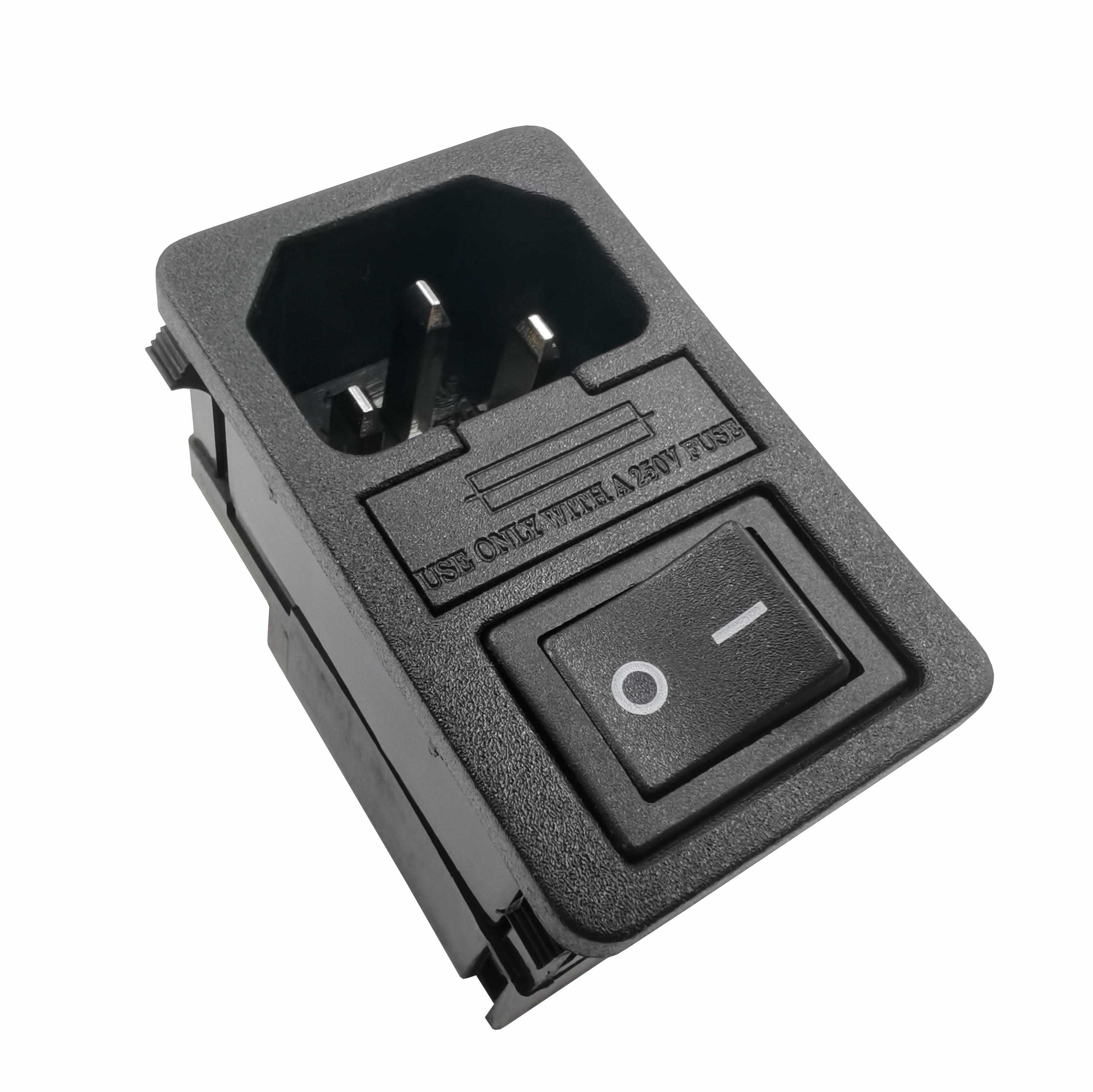 Manufacture provide JEC black switch 3Pin on off male ac appliance socket with fuse