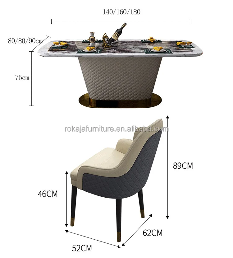 Classical Dining Table Set Modern Dining Room Furniture Leather Leg Rectangle Or Circle Marble Slate Top Dinning Table Chairs