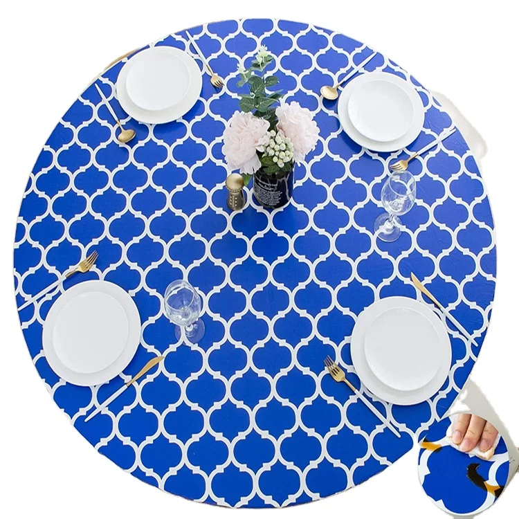 2021 Best selling round  picnic vinyl waterproof outdoor household eco-friendly elastic fitted tablecloth