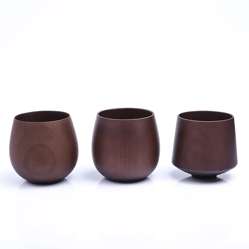 Sample Available Wholesale Japanese Style 250 ML Natural Wooden Mini Tea Cup Big Belly Water Cup Coffee Wine Mug