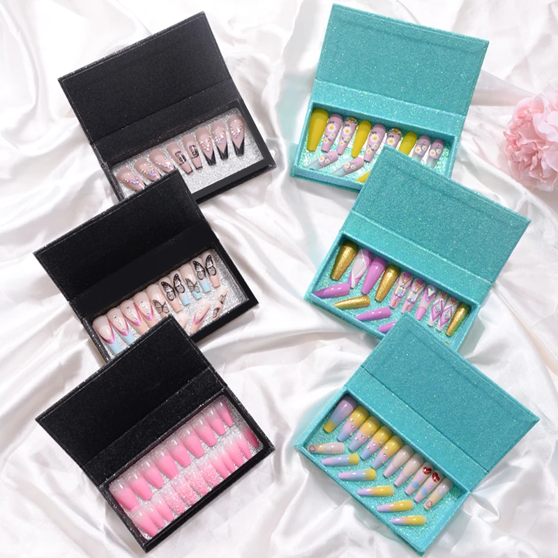 Natural Long Coffin Acrylic French Style ongle Artificial Fingernails Nail Art Custom Luxury Matte False Nails Press On Nail designs