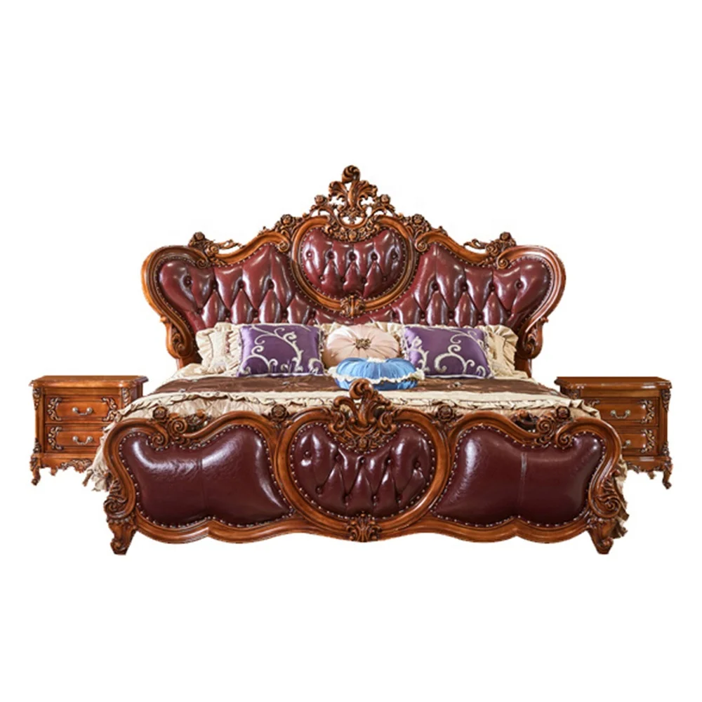 Solid Wood Carved Bedroom Double Bed Luxury Villa Princess Bed Family Hotel Furniture