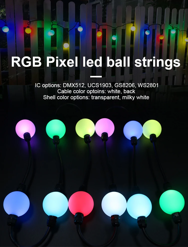Waterproof 360 Degree Emitting 50mm Diameter Round Dc24v Dmx Pixel Led String Lights 20pcs/string led ball dmx light 
