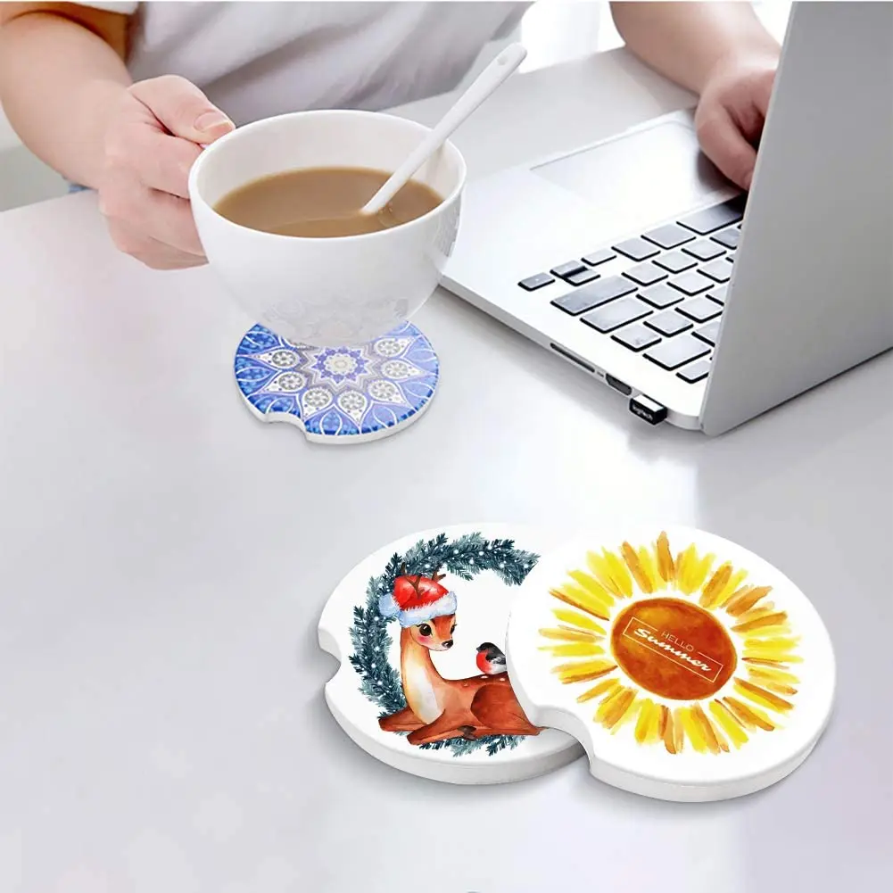 Wholesale Customized Amazon hot selling   Design Blank Round  square Sublimation Ceramic Car Cup Coasters