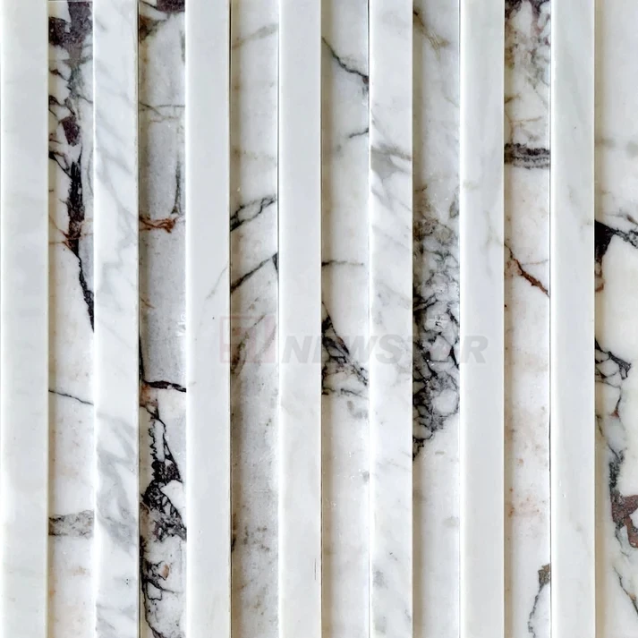 Newstar Modern Polished Curve Fluted Marble Tiles Strip Shape Indoor Mosaic for Bathroom Walls Elegant Splash Decoration