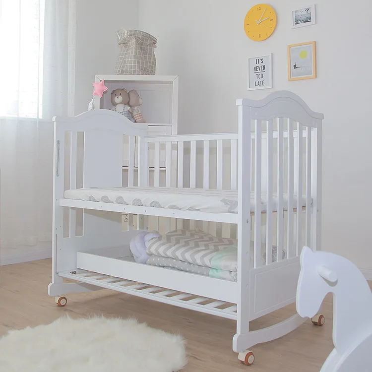 Modern multifunction wood baby cot with