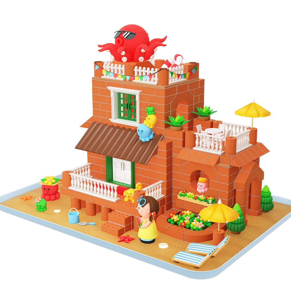 Light Clay Mini Bricks 580PCS Beach Theme Octopus Magnetic Reusable Brick Tiles Building Blocks Kids DIY Toy Set For Children