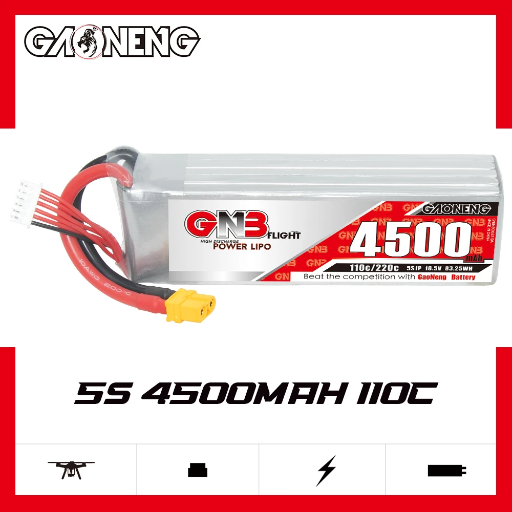 GNB GAONENG 4500 мА/ч 5S 18 5 V 110C 200C XT60 RC воздушный беспилотный летательный аппарат литий-полимерный аккумулятор высокой разрядки C Рейтинг производительности вертолет
