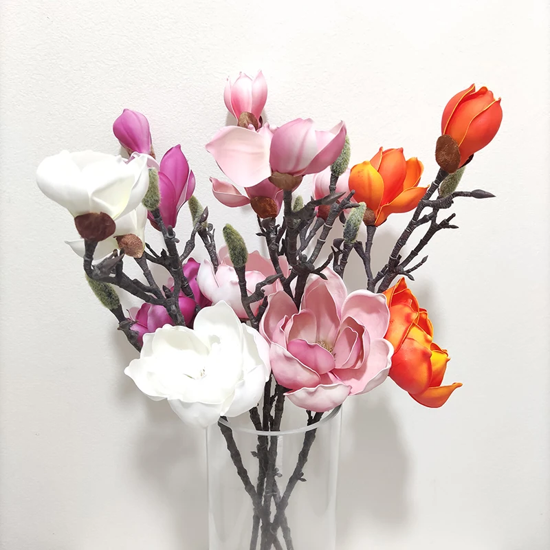 Unique Charming Magnolias Branch 3 Heads Artificial Magnolia Flower For Wedding Home Decoration