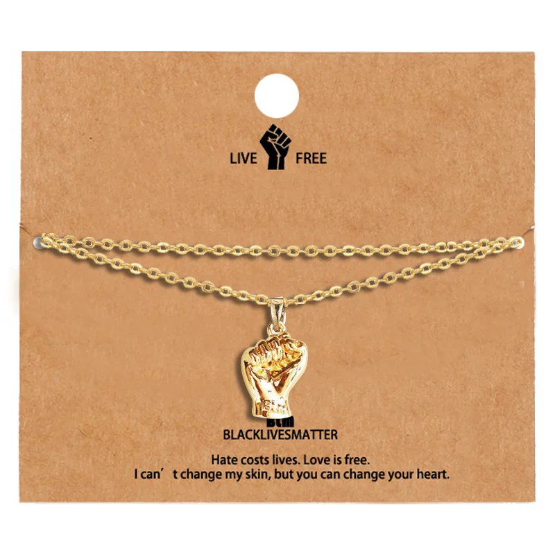 Fist blm necklace jewelry gold plated black lives matter movement necklace