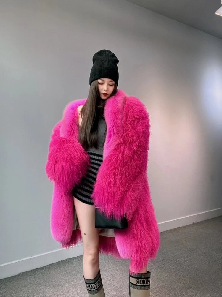 Rxfurs Cheap Low Price Ladies Luxury Women Fluffy Furry Fuzzy Sheep Wooljacket Sheepskin Clothing Mongolian Lamb Fur Coat