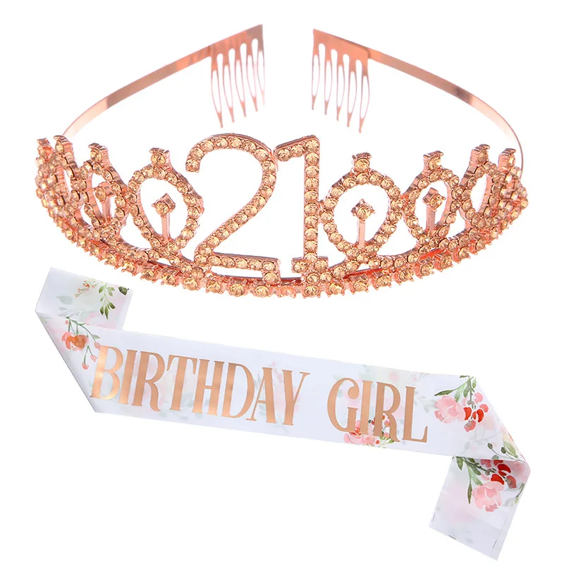 New Print Hot Word Birthday Girl Queen Shoulder Belt Etiquette Belt Birthday Crown Girl Tiara Hair Jewelry