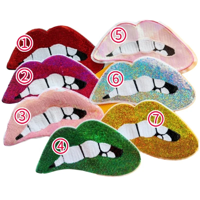 Shenglan Sequin Lips Patches Sew On or Iron Large Cartoon Mouth Tongue Lip DIY Appliques Hoodies T-Shirt Jeans