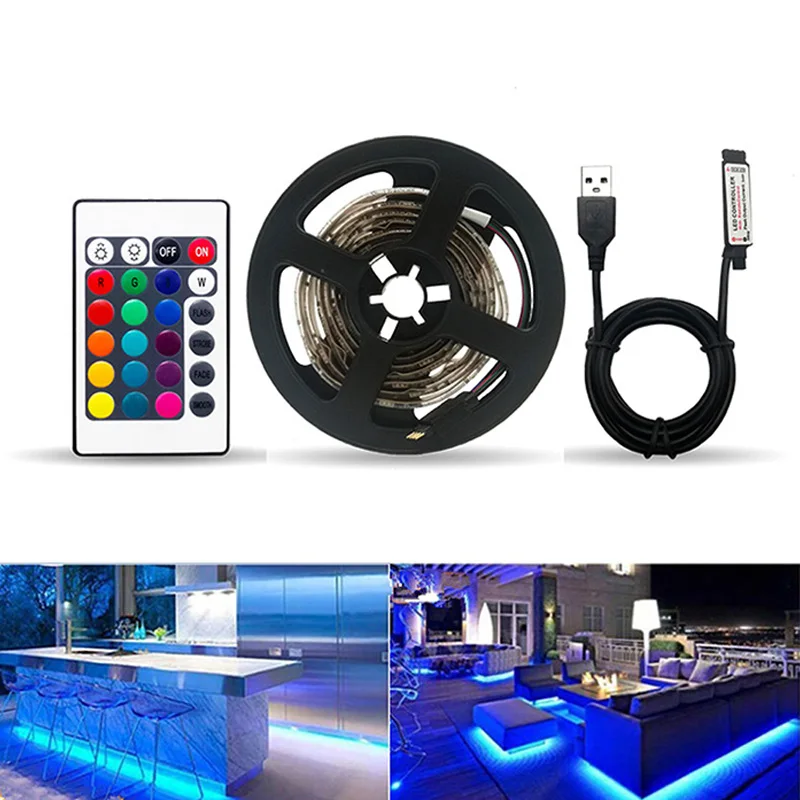 30leds 60leds multi full color IP65 RGB led strip kit with 44key remote controller DC12V power adapter