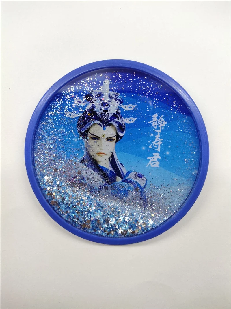 Clear Acrylic Glitter Sparkle Shiny Waterfall Snow Floating Liquid Oil Coaster for Gifts