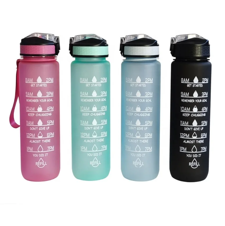 BPA Free Tritan Water Bottle with Straw and Motivational Fitness Time Marker Large Capacity 1L Sports water bottle
