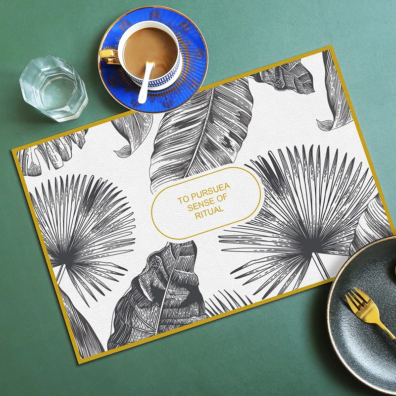 Nordic Plant PU Leather Placemat American Banquet Western Mat Household Kitchen Scrubbing Napkin Pads