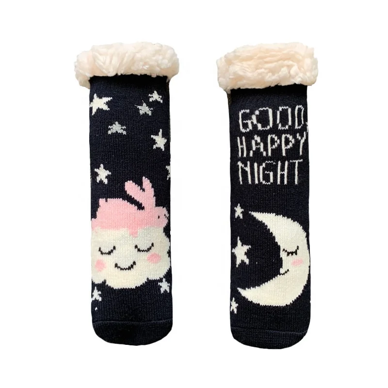 toddler kids children cute animal Winter knitted Warm fleece sherpa lining long Slipper Sock With Grips