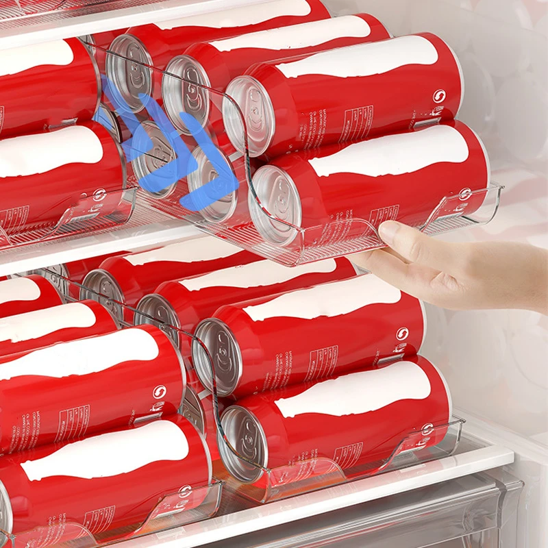Multi Functional PET Refrigerator Clear Dispenser Beverage Can Storage Holder Rack Plastic Storage Organizer