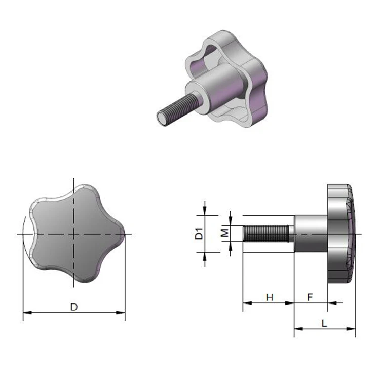 TANJA T55-50-M10*30 Stainless steel  male thread Five Star Knobs industrial star knobs and handles machinery handle knobs
