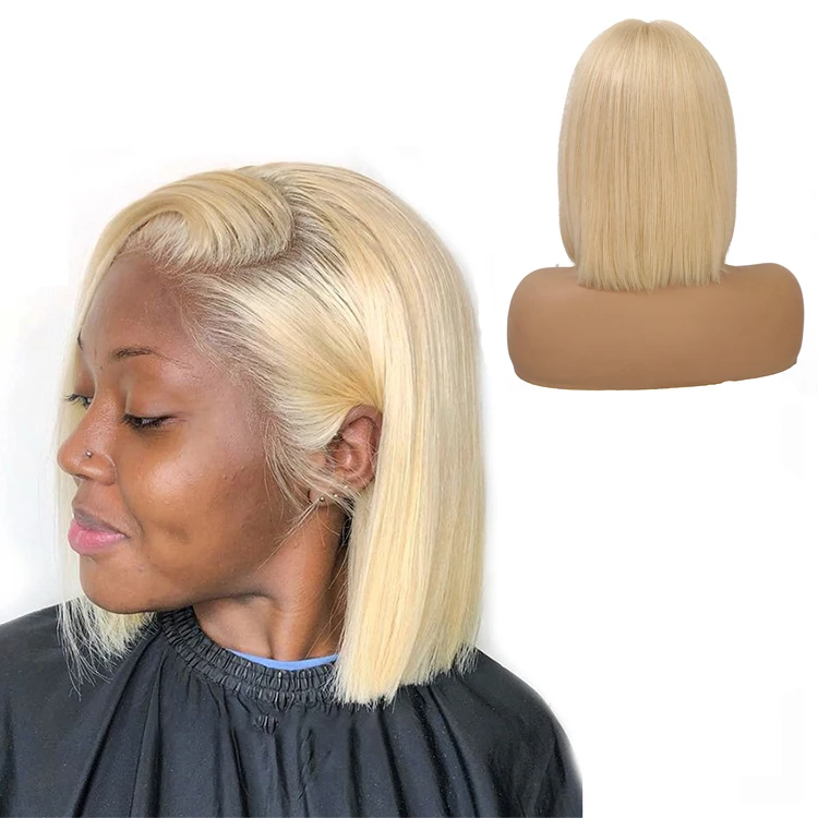Kbeth 613 Gold Human Hair Wigs for Black Women Summer Peruvian Customized Straight Short Blonde Bob 16 Inch HD Full Lace Wig