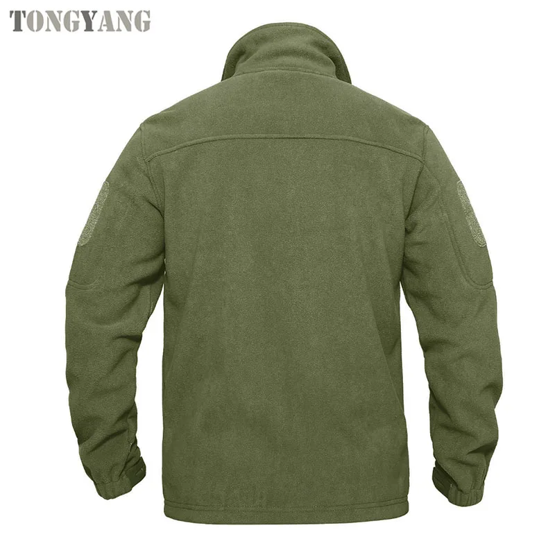TONGYANG Full Zip up Tactical Green Fleece Jacket Thermal Warm Work Coats Mens Pockets Safari Jacket Hiking Outwear Windbreaker