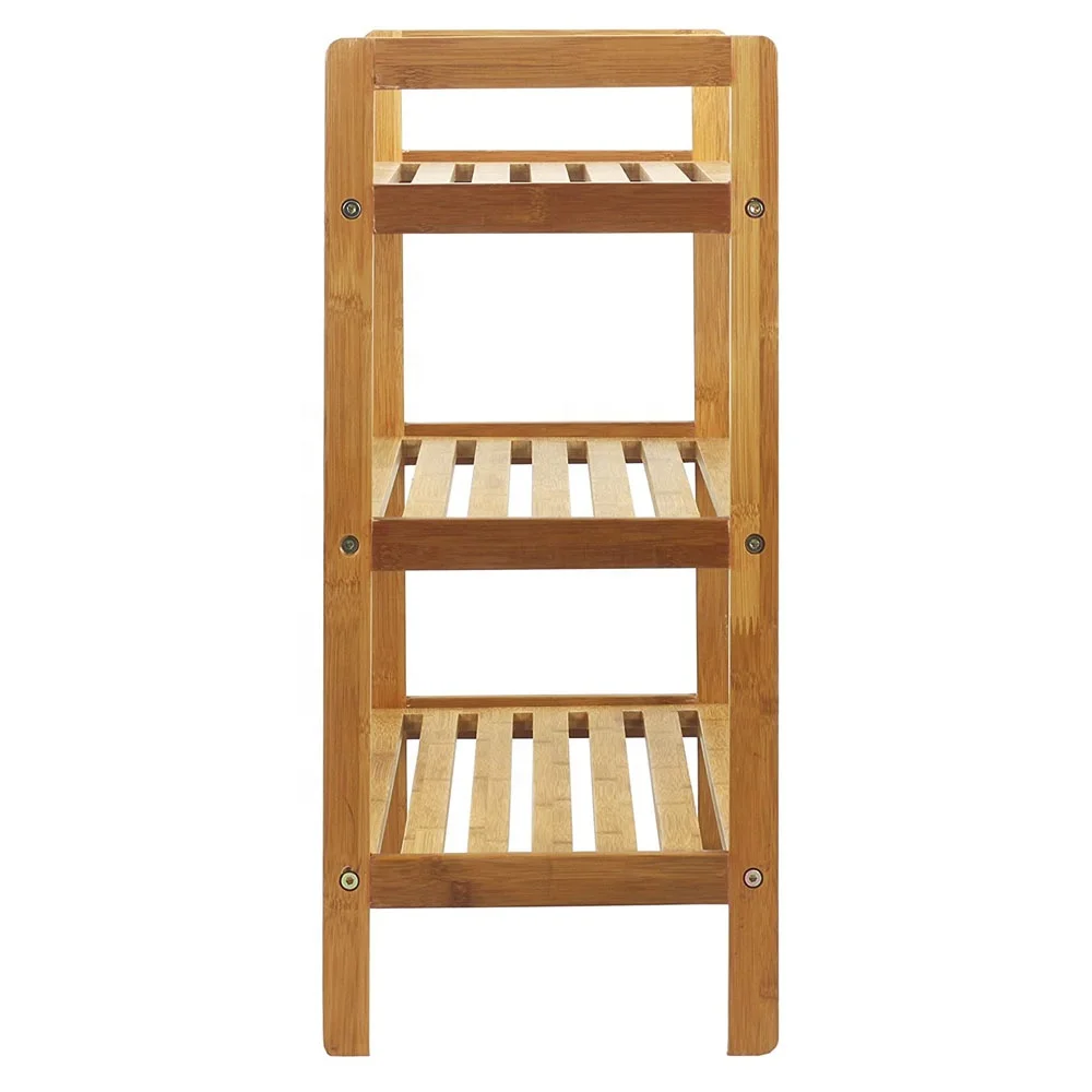 Factory custom 3-tier wooden shoe rack design bamboo shoes rack for entryways