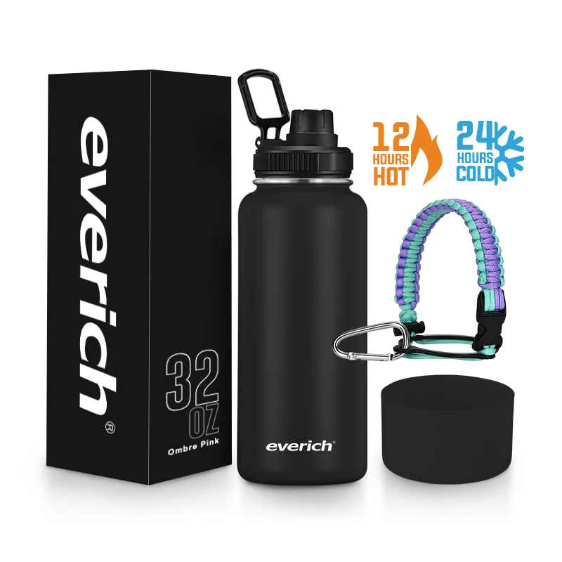 Everich Wholesale 18oz 32oz 40oz 64oz Double Wall Vacuum Flask Insulated Stainless Steel Water Bottle with Sports Lids
