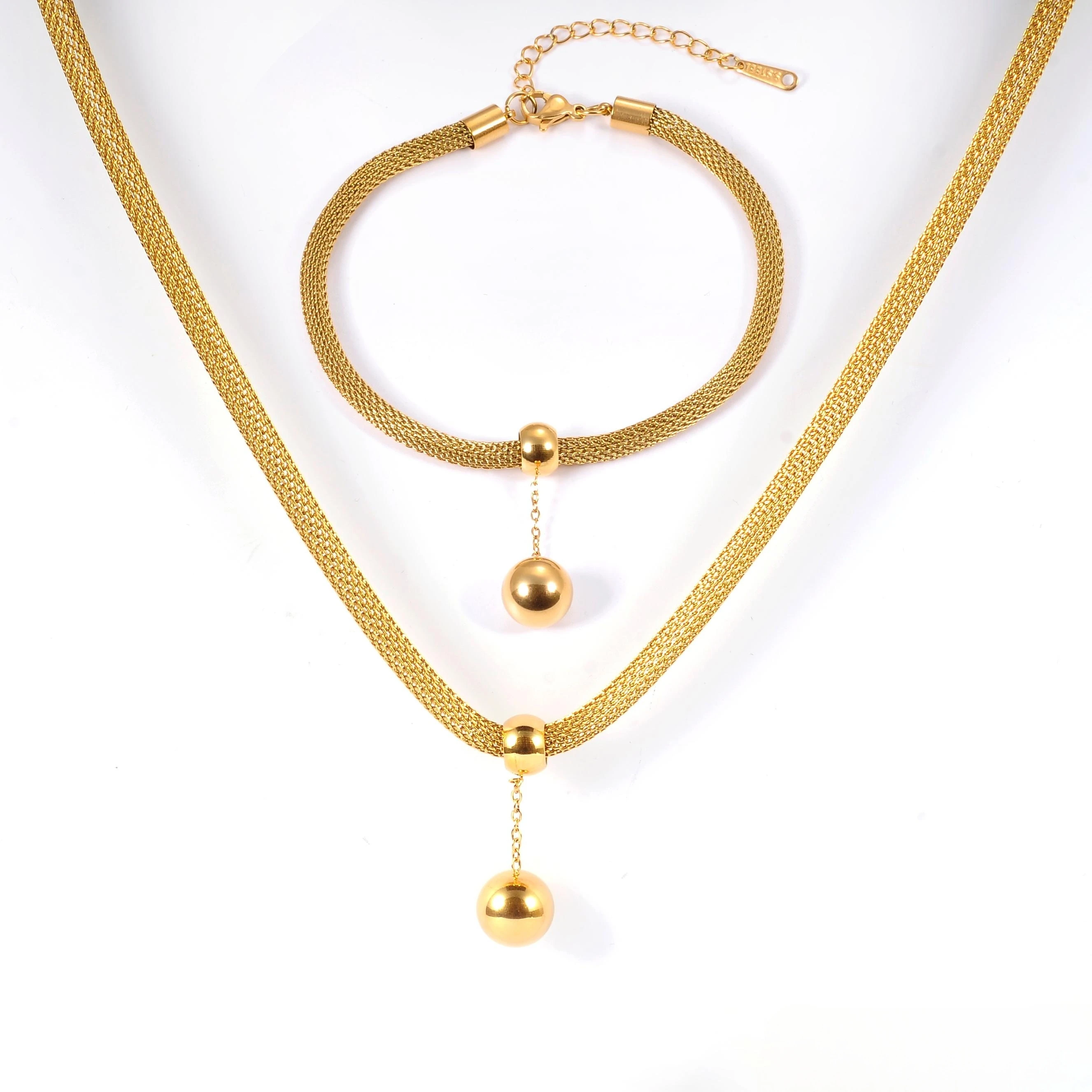Модные сетчатые ювелирные изделия ожерелья 18K позолоченный комплект ювелирных изделий Женские аксессуары из нержавеющей стали Дубай