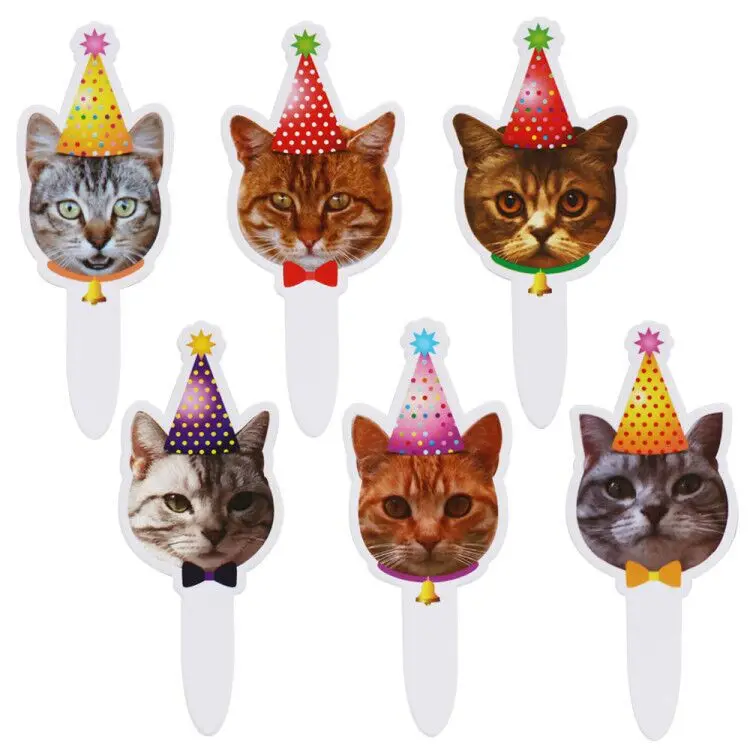 Amazon hot sale design Pet theme party decoration cat cake card birthday card sign cat face flag