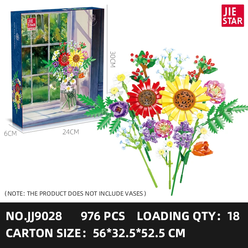 JIESTAR Wholesale Diy Botanical Succulent Bouquet Flower Building Block Set Girls Gift Unique Office Desk Decoration Home Decor
